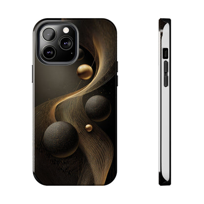 Cosmic Gold Waves Abstract Phone Case – Elegant Black Art