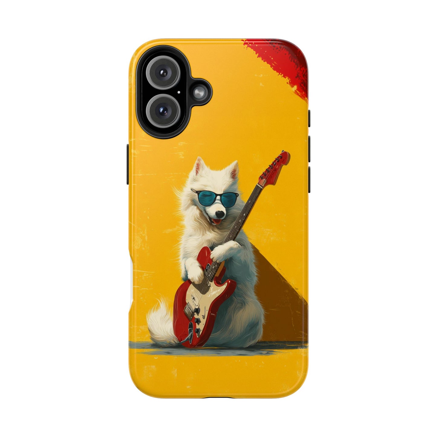 White Dog with Blue Sunglasses Playing Red Guitar Tough Phone Case