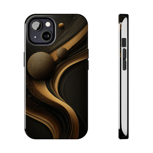 Cosmic Gold Waves Abstract Phone Case – Elegant Black Background