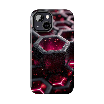 Neon Nexus: Hexwave Hive | Pink Cyber Grid Phone Case by Skipper