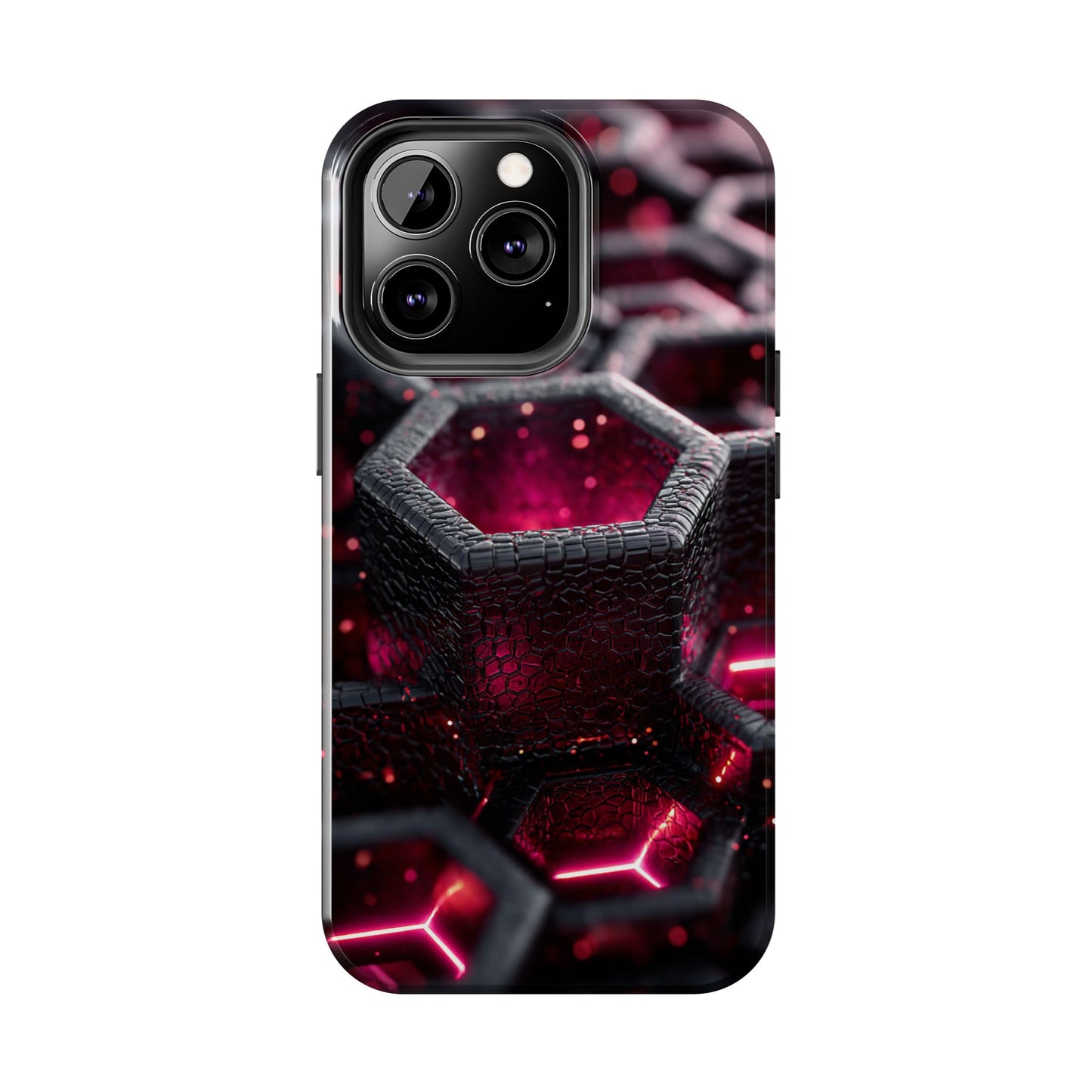 Neon Nexus: Hexwave Hive | Pink Cyber Grid Phone Case by Skipper