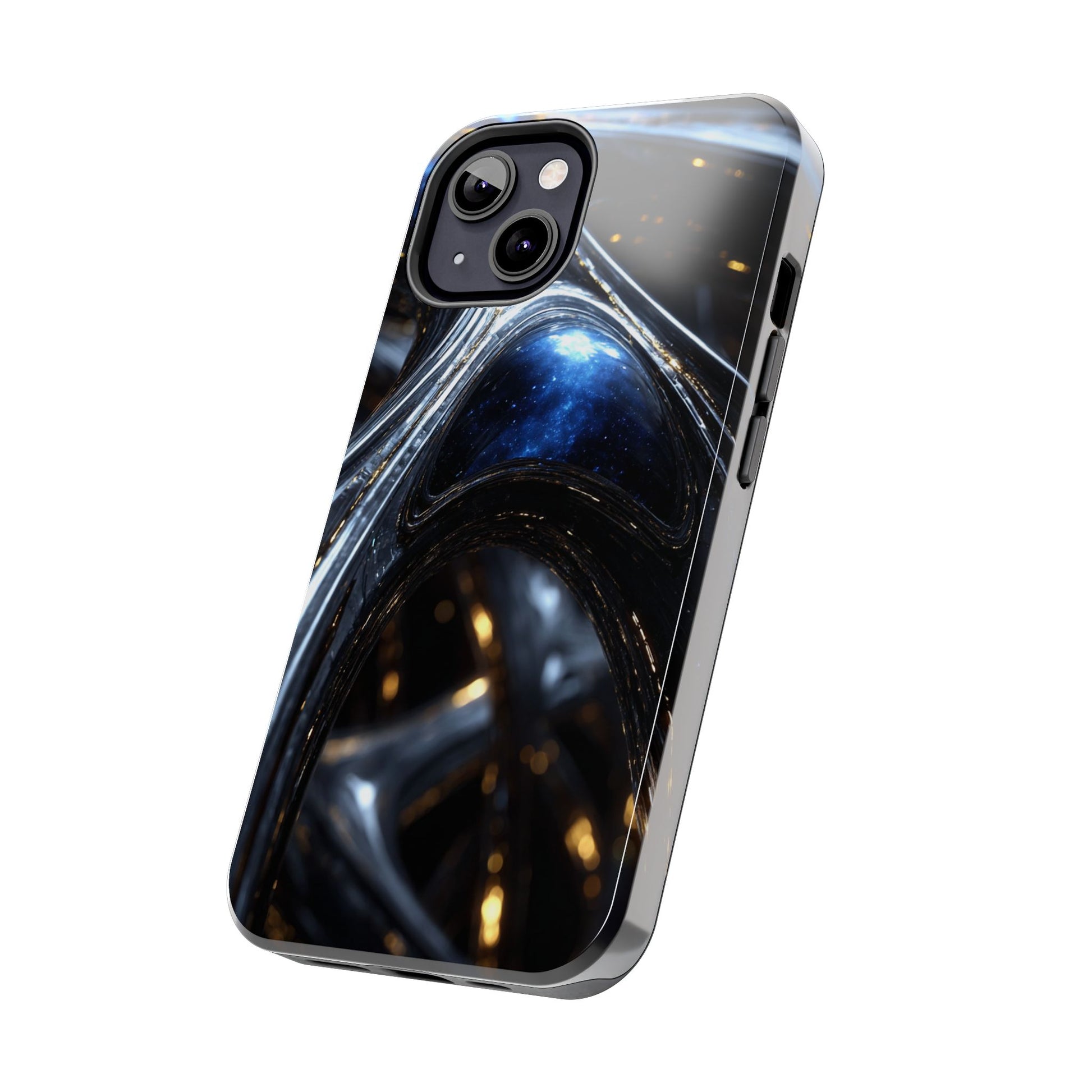 Protective phone case for iPhone and Samsung with space-themed artwork