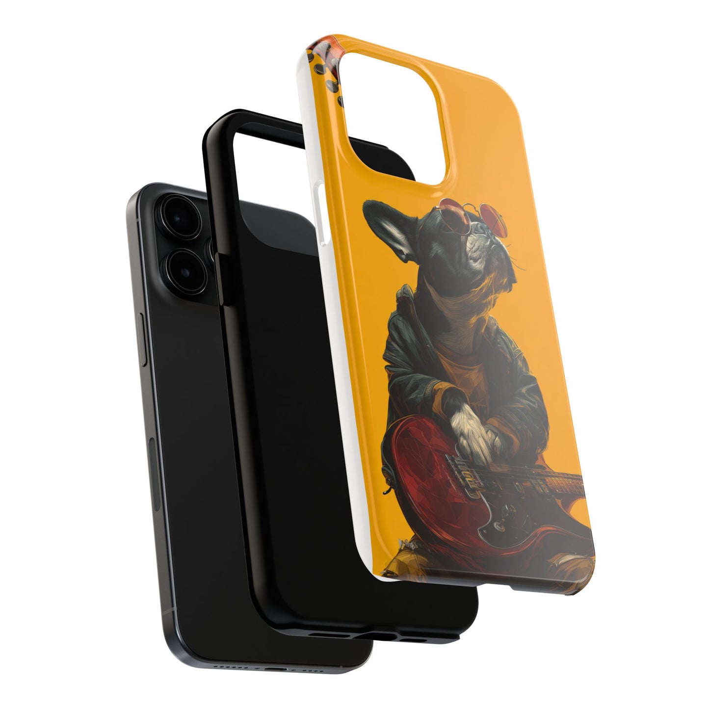 French Bulldog with Red Sunglasses Playing Red Guitar Tough Phone Case
