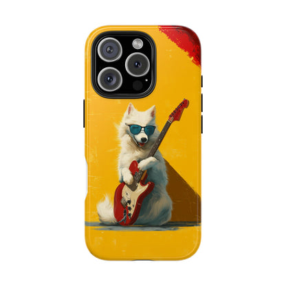 White Dog with Blue Sunglasses Playing Red Guitar Tough Phone Case
