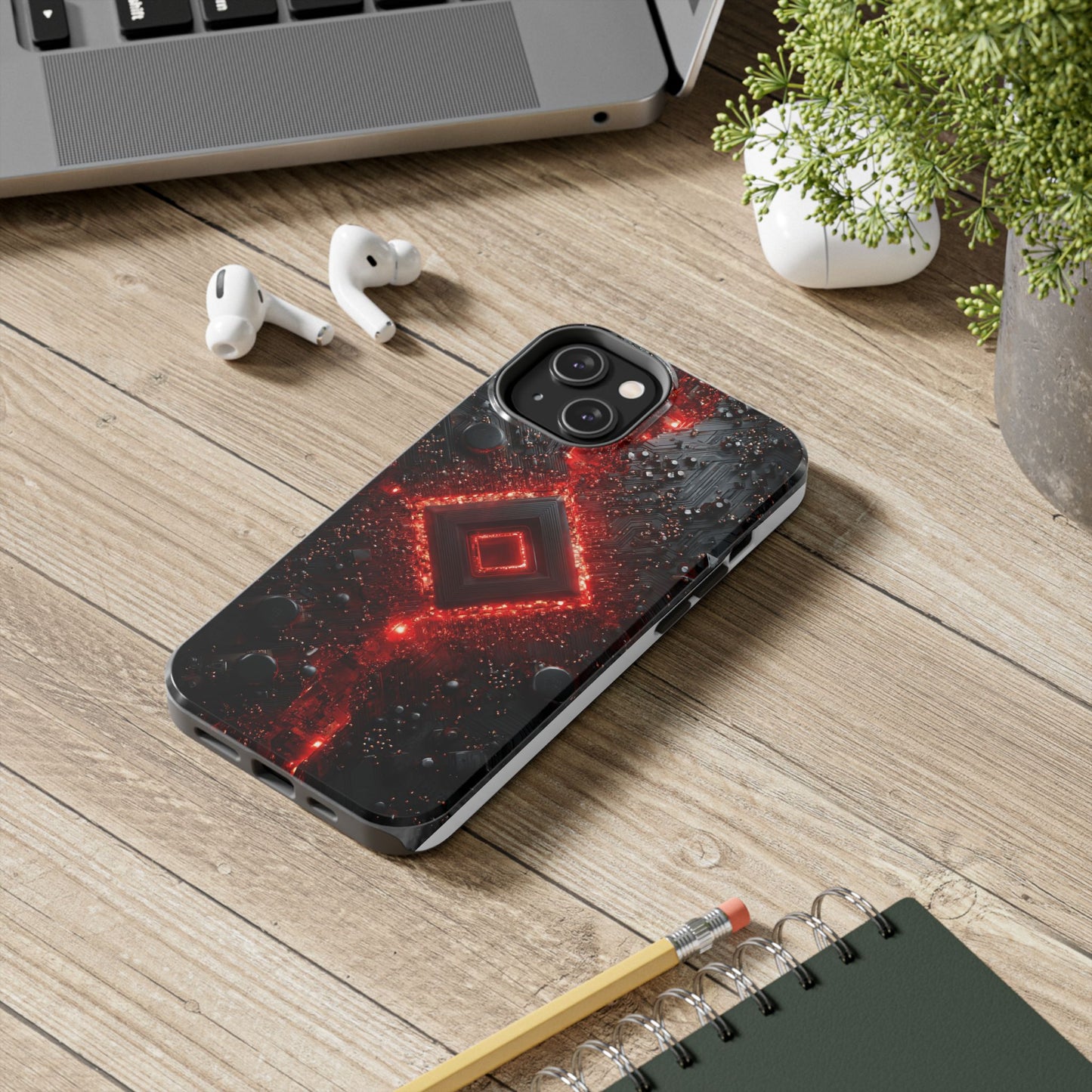 Neon Nexus: Crimson Shard | Sci-Fi Diamond Phone Case by Skipper