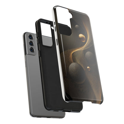 Cosmic Gold Waves Abstract Phone Case – Elegant Black Art