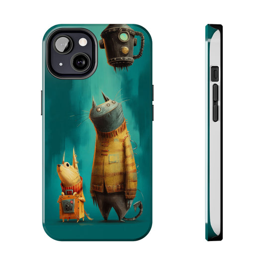 Whimsical Cat Adventure Tough Phone Case - Unique Design for Animal Lovers