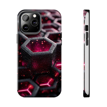 Neon Nexus: Hexwave Hive | Pink Cyber Grid Phone Case by Skipper