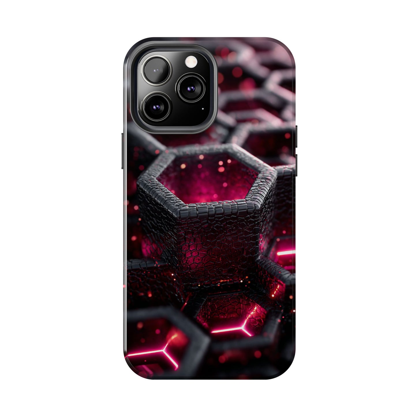 Neon Nexus: Hexwave Hive | Pink Cyber Grid Phone Case by Skipper
