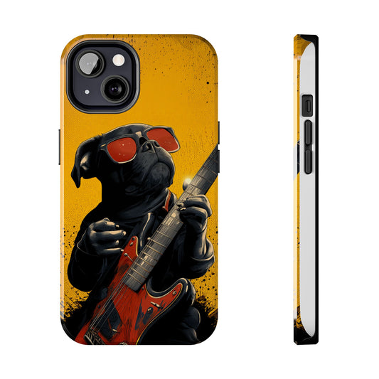 French Bulldog with Red Sunglasses Playing Red Guitar Tough Phone Case