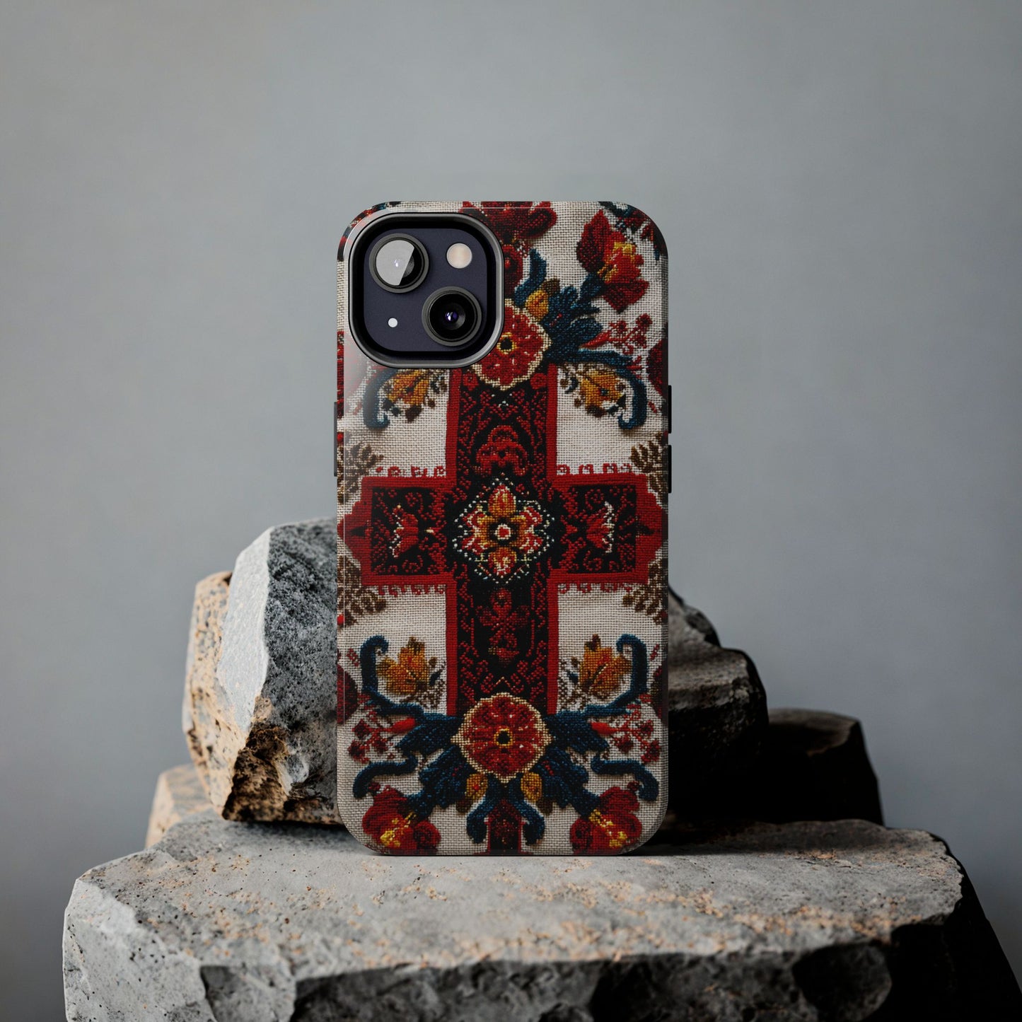 Rugged protective phone accessory featuring ethnic florals