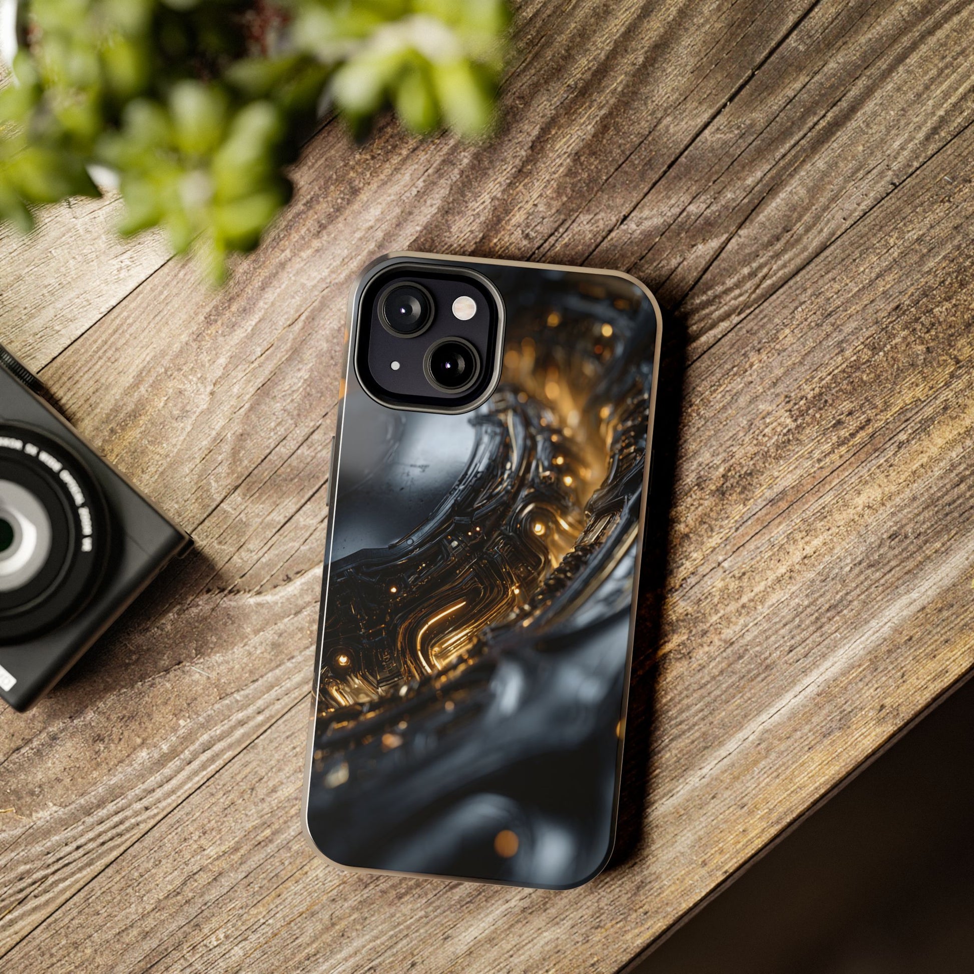 Artistic phone case with modern minimalist cosmic patterns