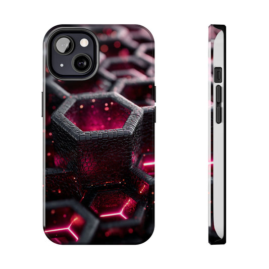 Neon Nexus: Hexwave Hive | Pink Cyber Grid Phone Case by Skipper