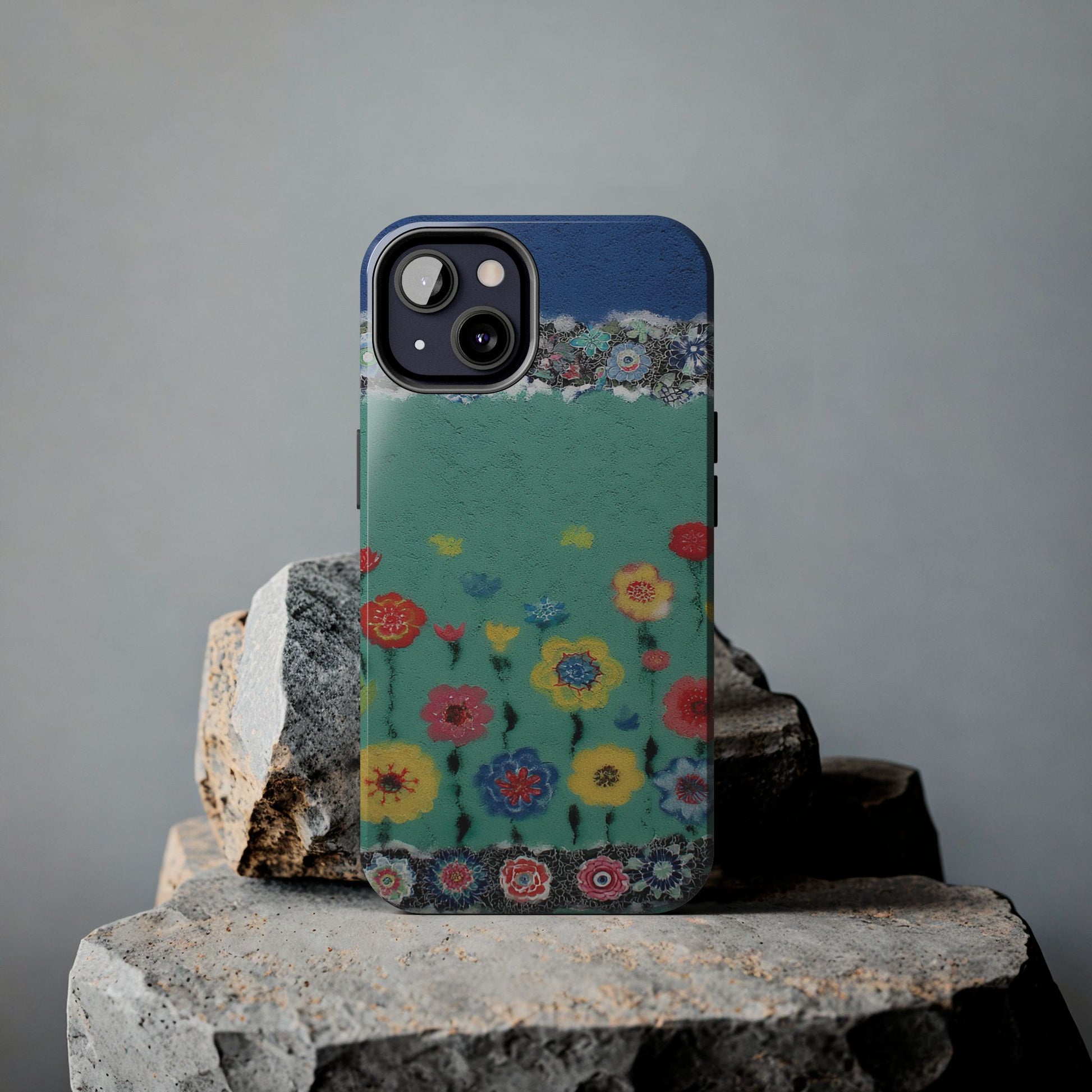 Tough phone case with protective design and botanical art aesthetic