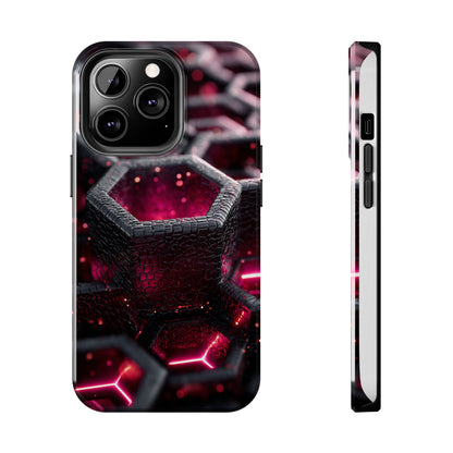 Neon Nexus: Hexwave Hive | Pink Cyber Grid Phone Case by Skipper