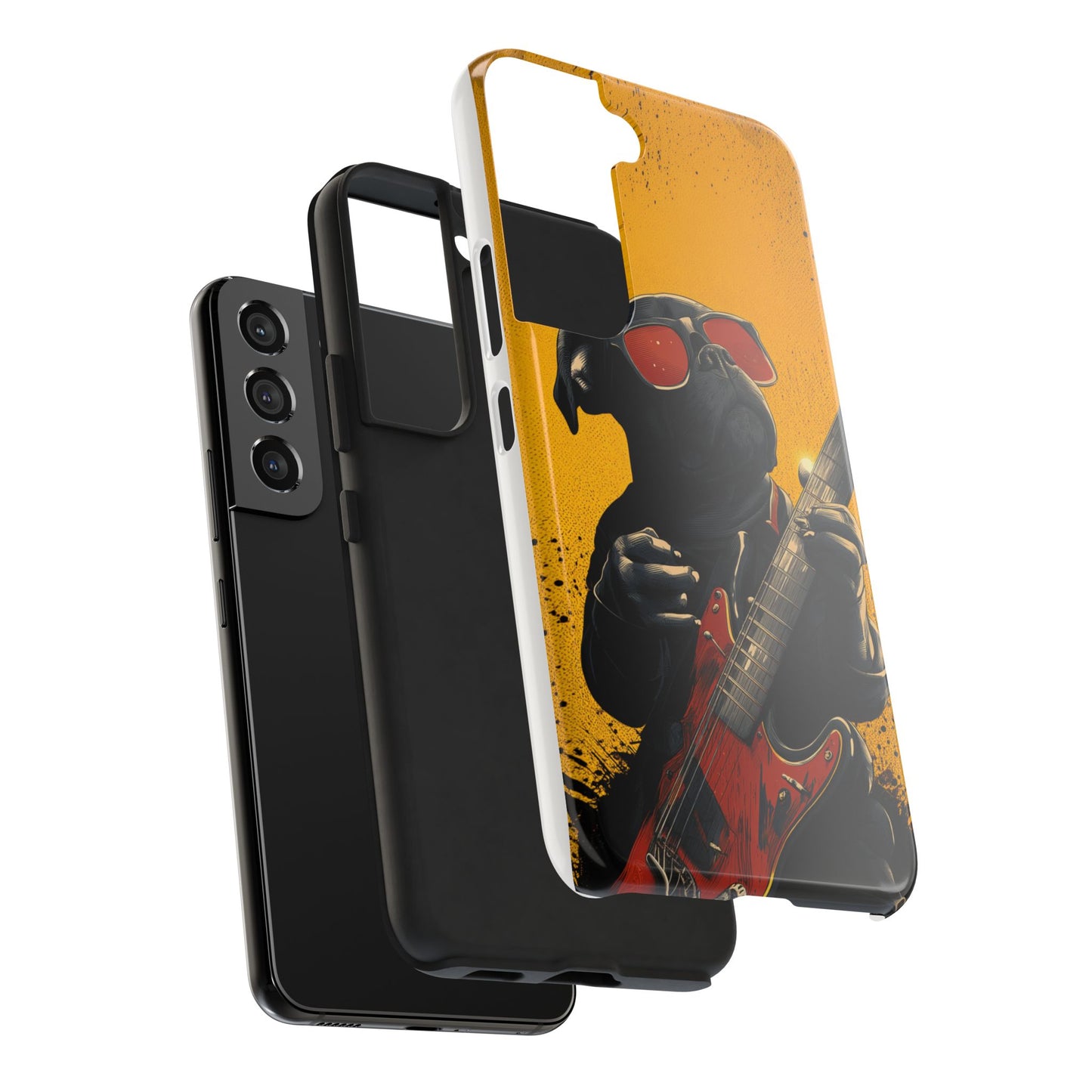 French Bulldog with Red Sunglasses Playing Red Guitar Tough Phone Case