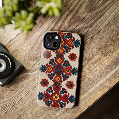 Artistic floral tough phone case inspired by Romanian culture