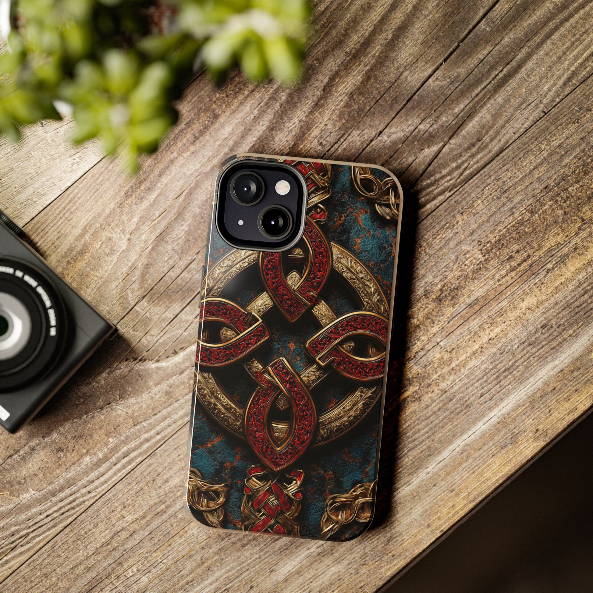 Bohemian-inspired Celtic Knot case against natural background