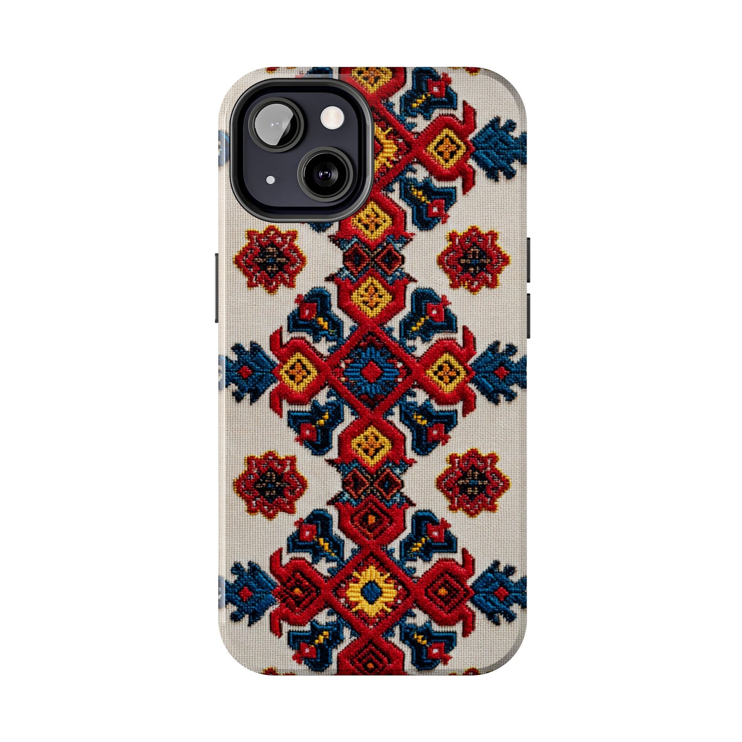 Chic boho tough phone case with colorful Romanian design