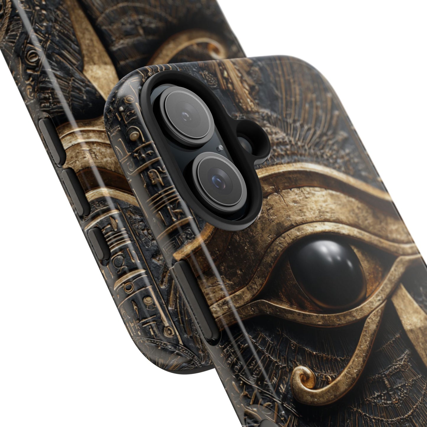 Close-up of Egyptian Eye artwork on durable phone case