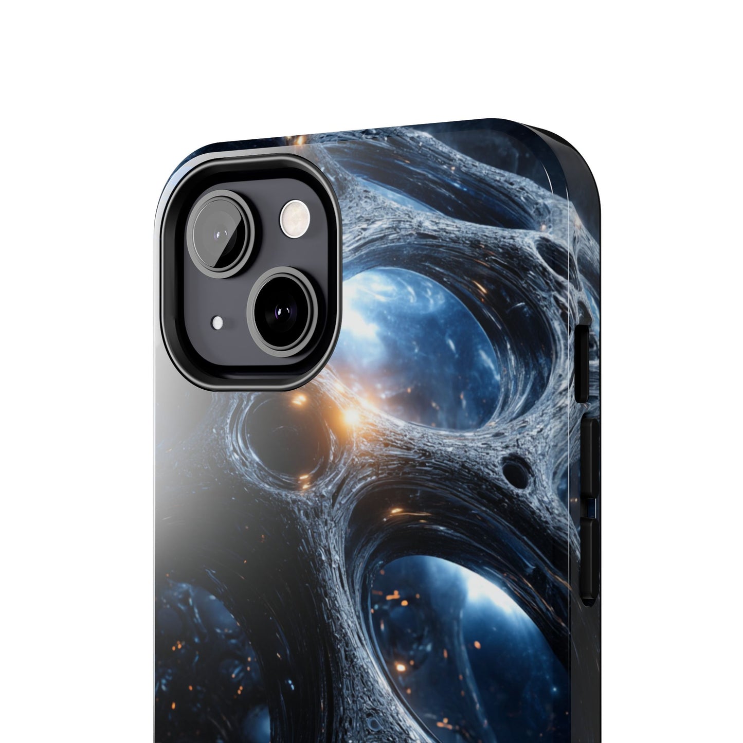 Close-up of cosmic phone case highlighting starry night design details