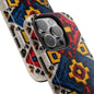 Close-up of traditional embroidery motifs on phone cover