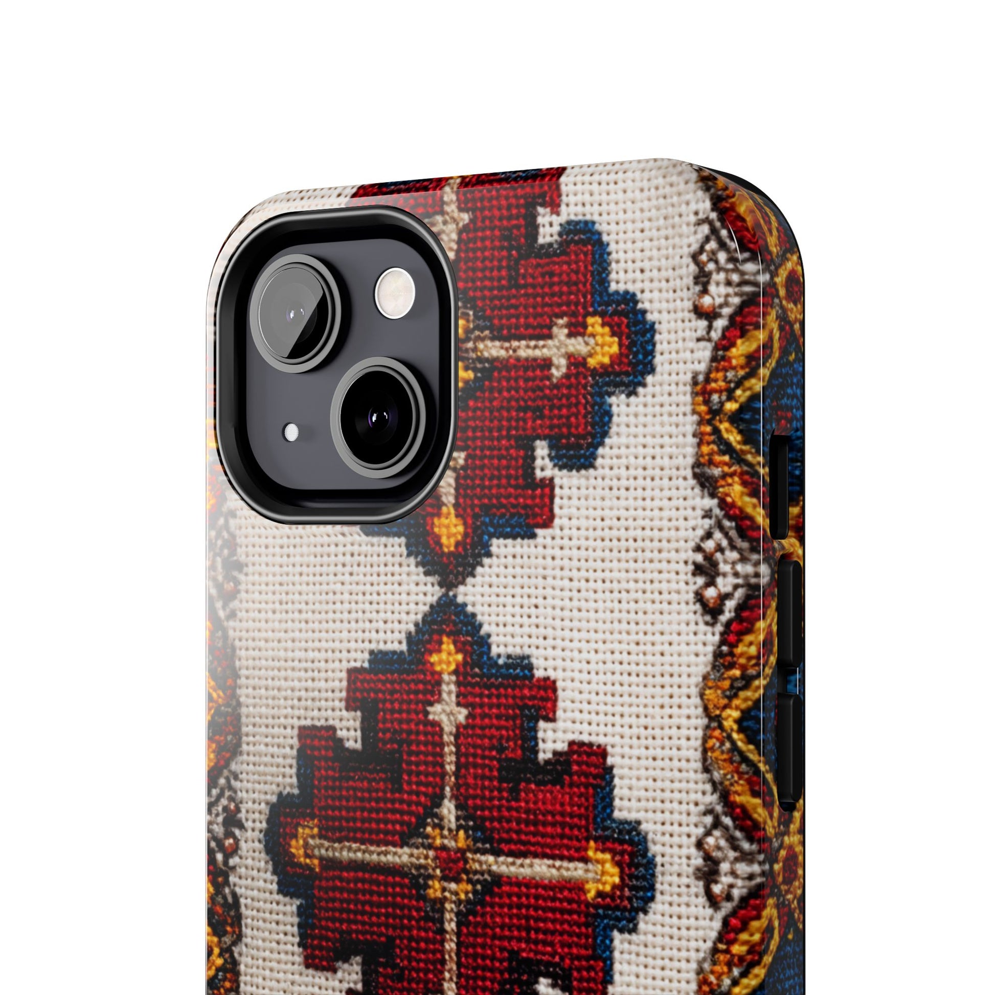 Colorful Romanian folklore pattern phone case on white background