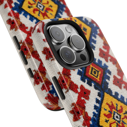 Colorful geometric phone case inspired by Romanian folk art