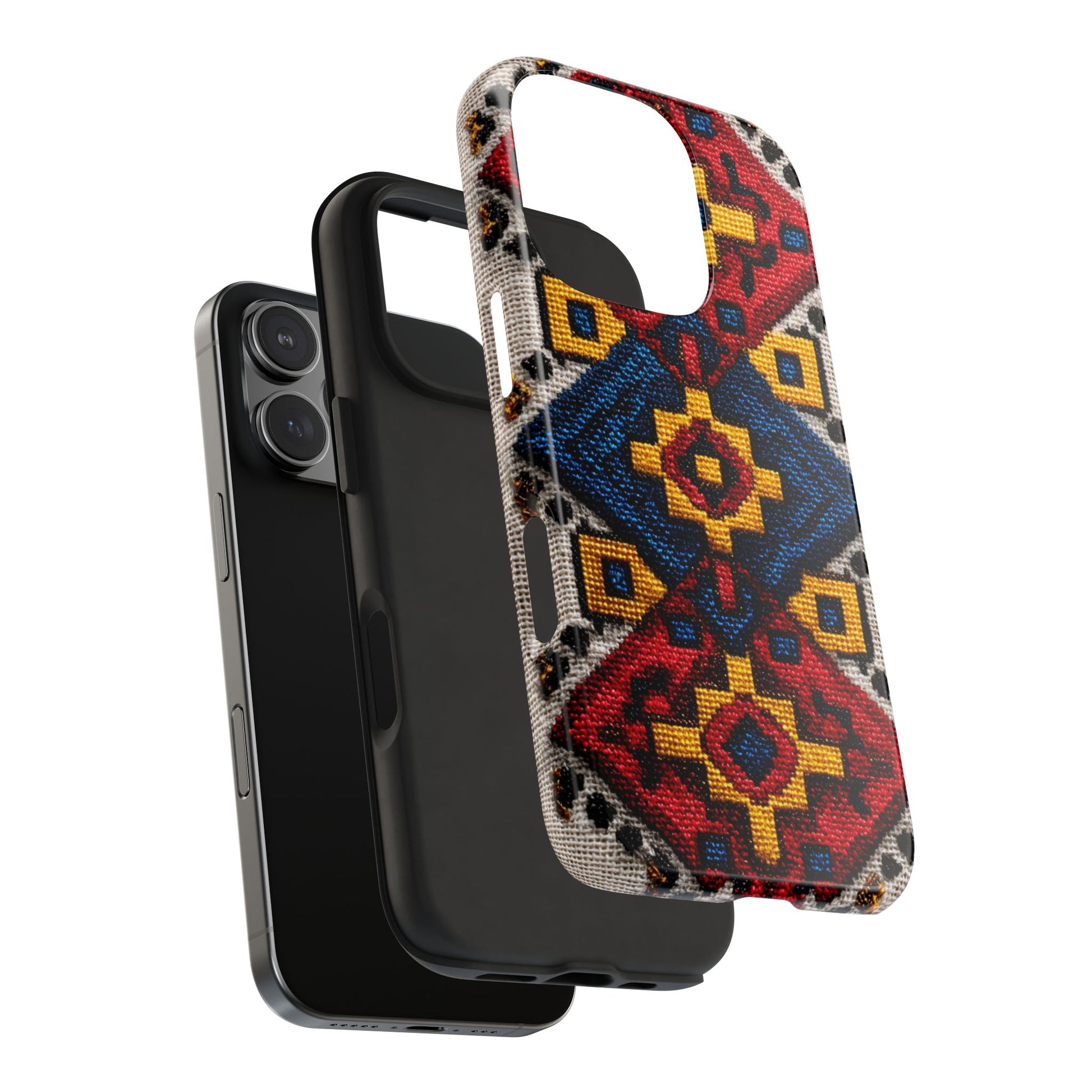 Dual-layer colorful phone case with ethnic embroidery vibe