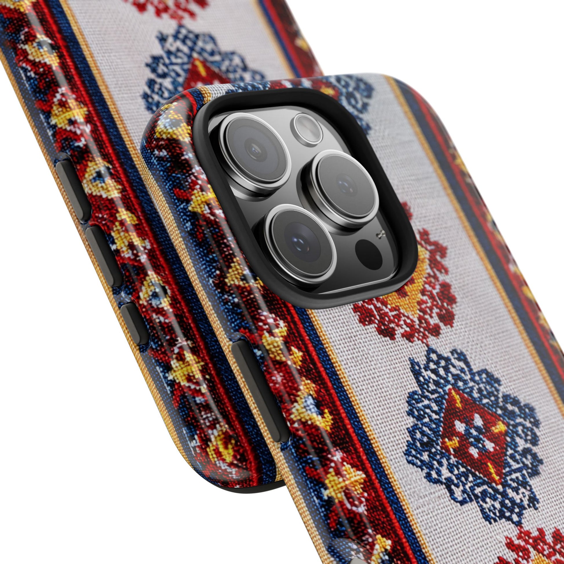 Durable phone cover featuring Romanian-inspired folk art design