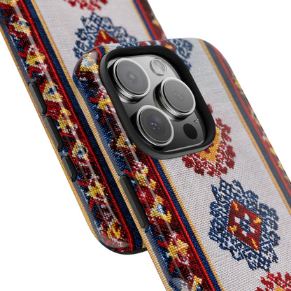 Durable phone cover featuring Romanian-inspired folk art design