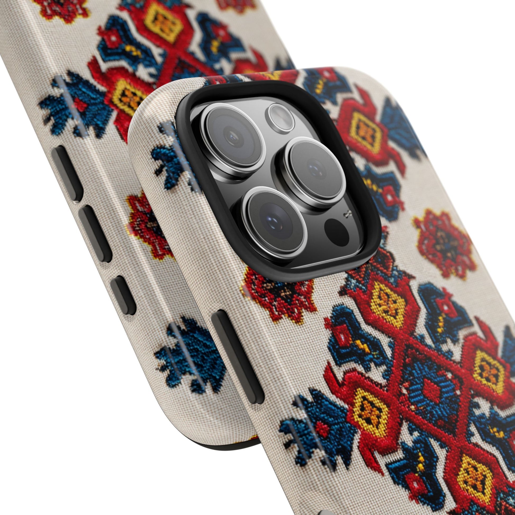 Durable phone cover featuring Romanian ethnic floral patterns