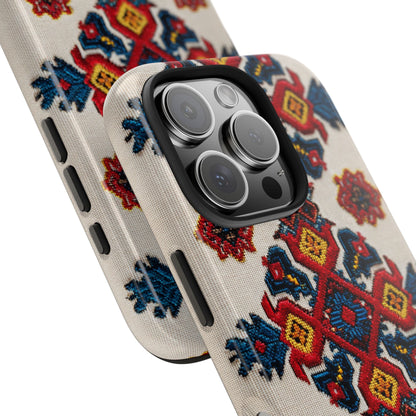 Durable phone cover featuring Romanian ethnic floral patterns