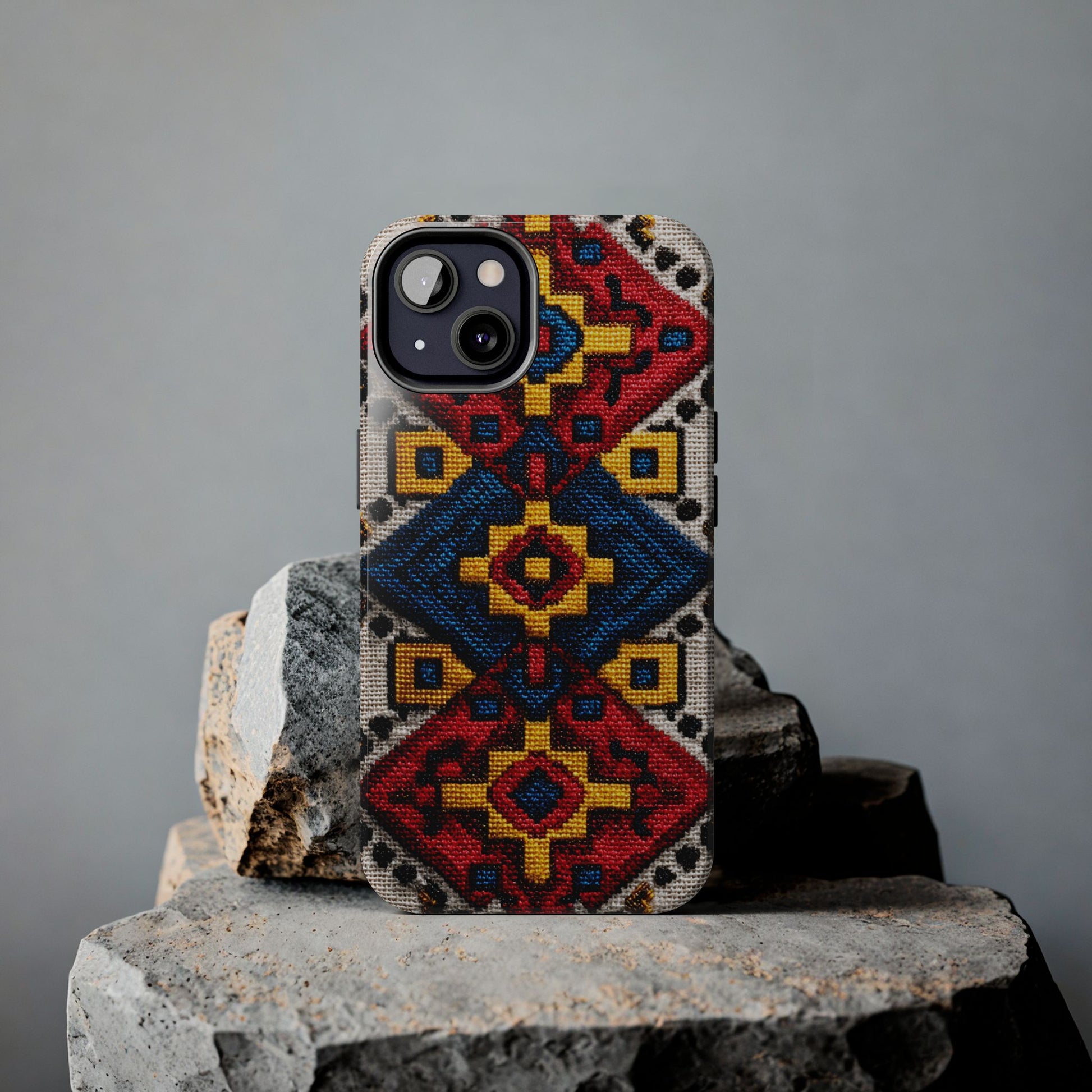 Ethnic floral phone cover displayed on a smartphone
