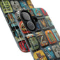 Phone case with colorful Egyptian-themed design on a white background