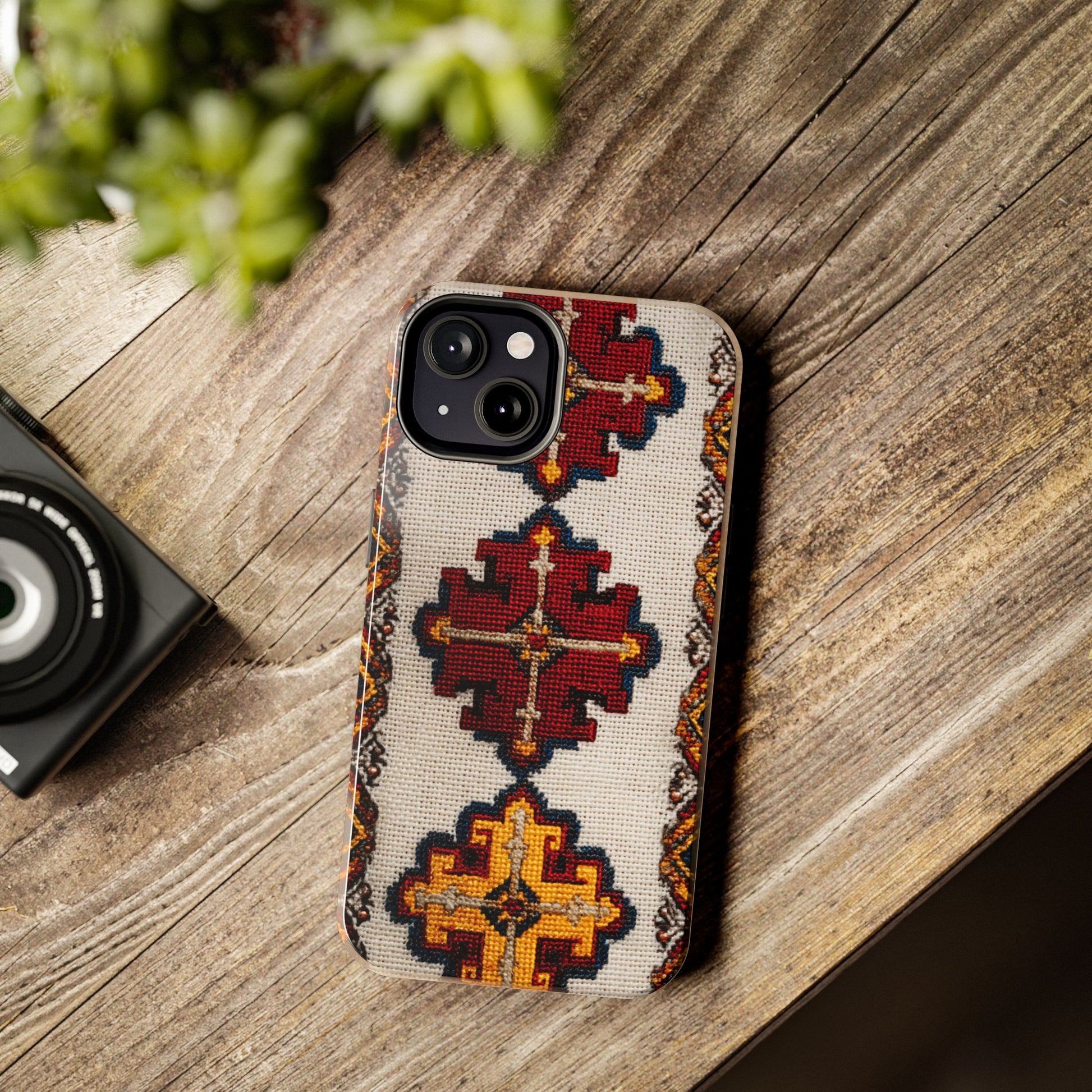 Protective boho chic phone cover showcasing Romanian art