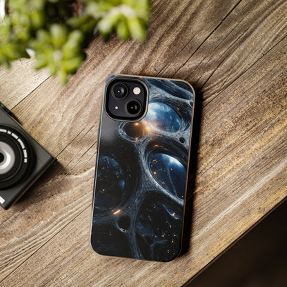 Protective phone case with space-inspired artwork for iPhone and Samsung models