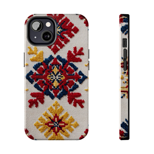 Romanian style vibrant floral tough phone case front view