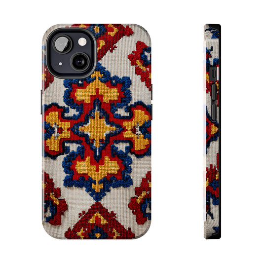 Romanian style vibrant patterned tough phone case front view
