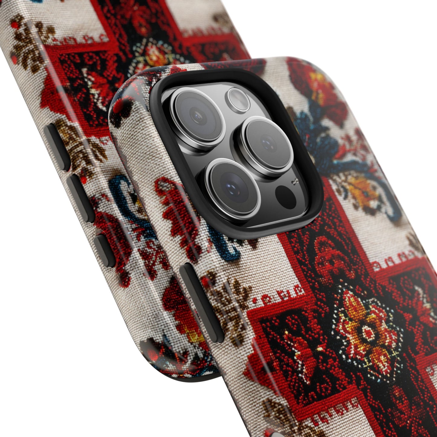 Rugged phone case with Hungarian floral folk embroidery patterns