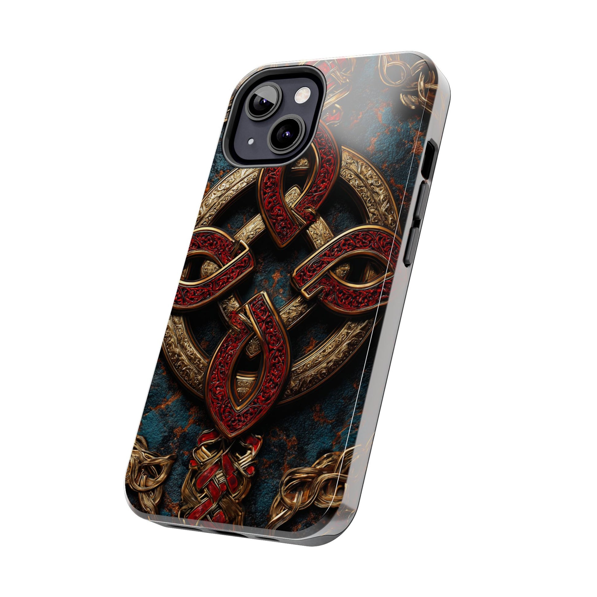 Side view of Celtic Knot art on protective phone cover