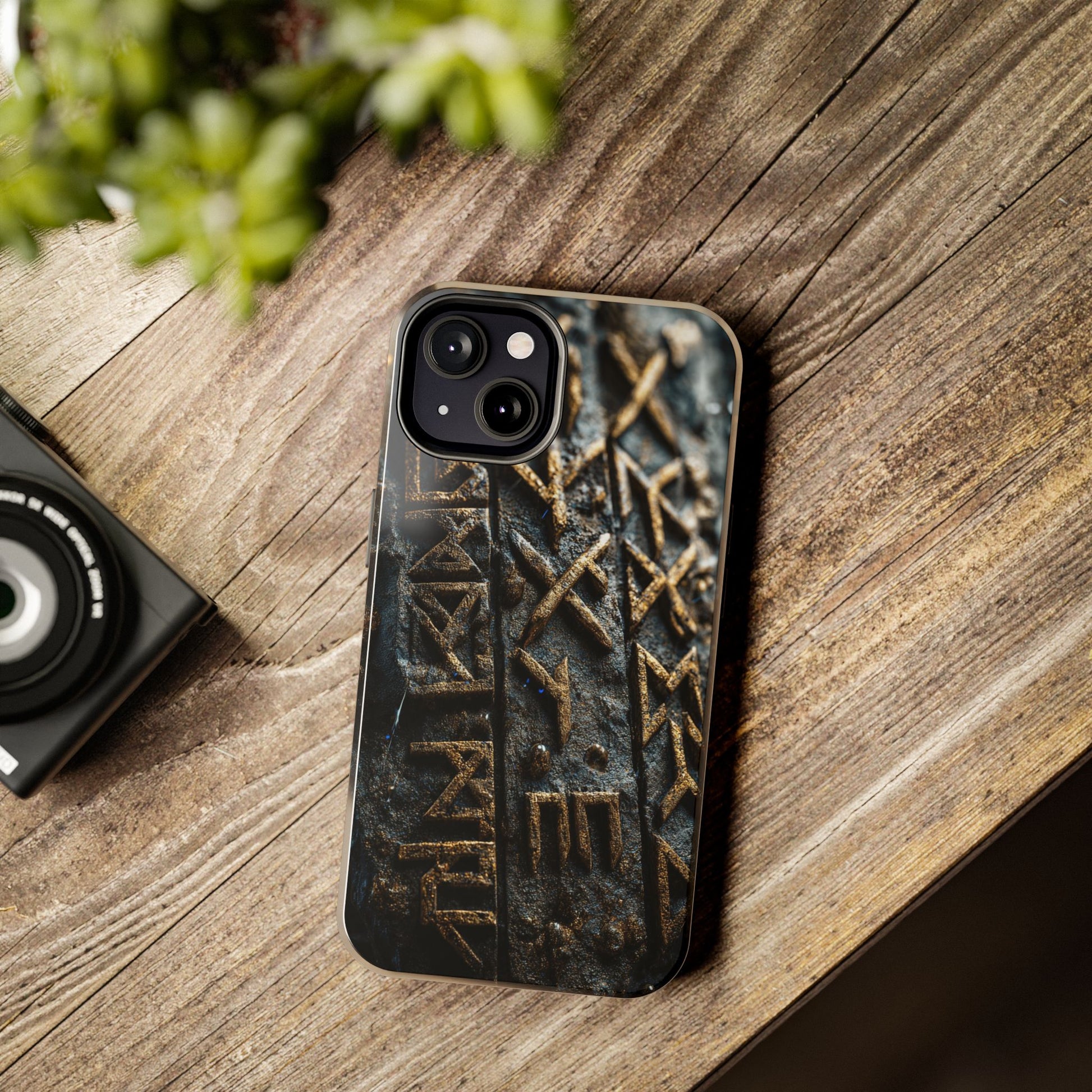 Side view of ancient rune tough phone case