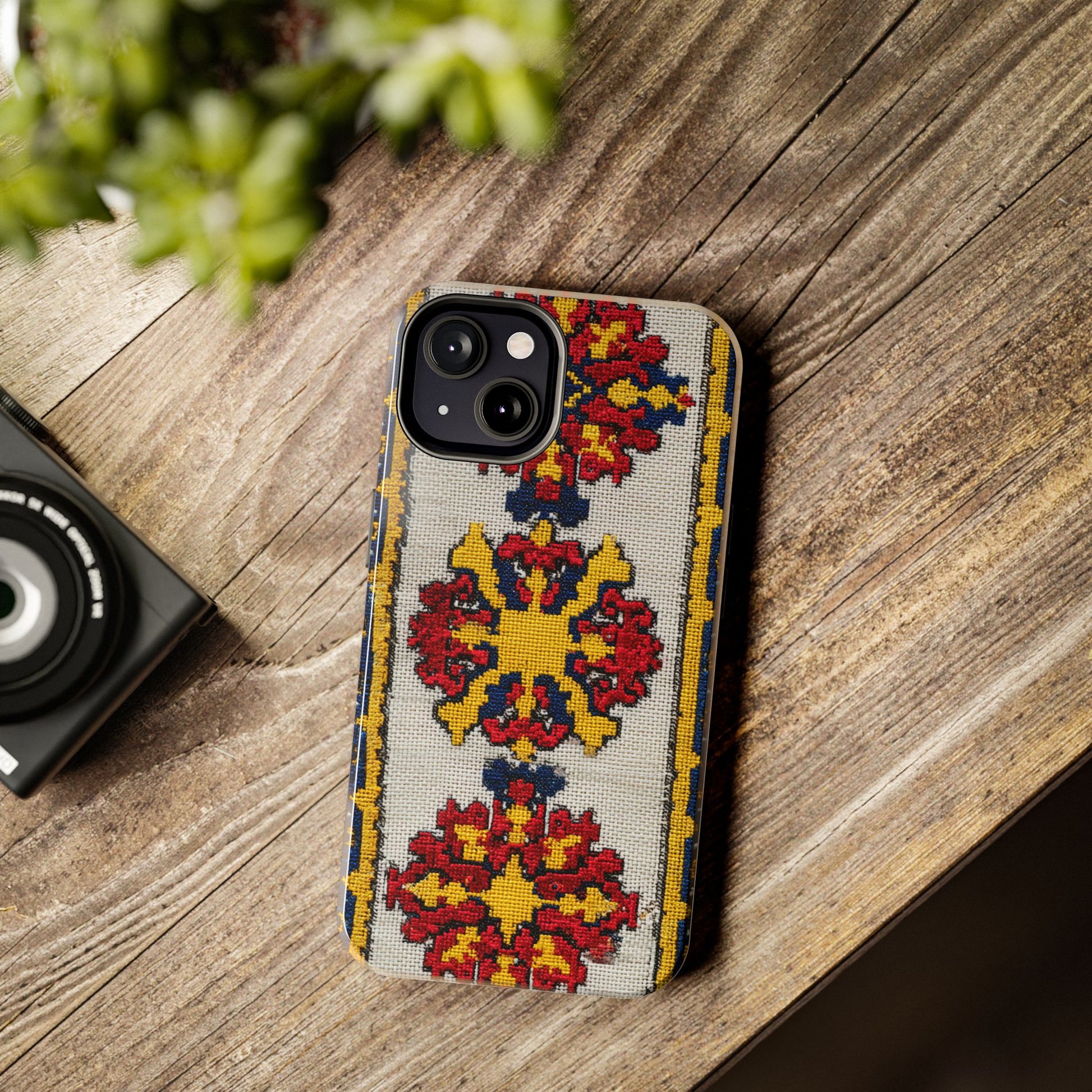 Tough iPhone case with colorful floral folk patterns