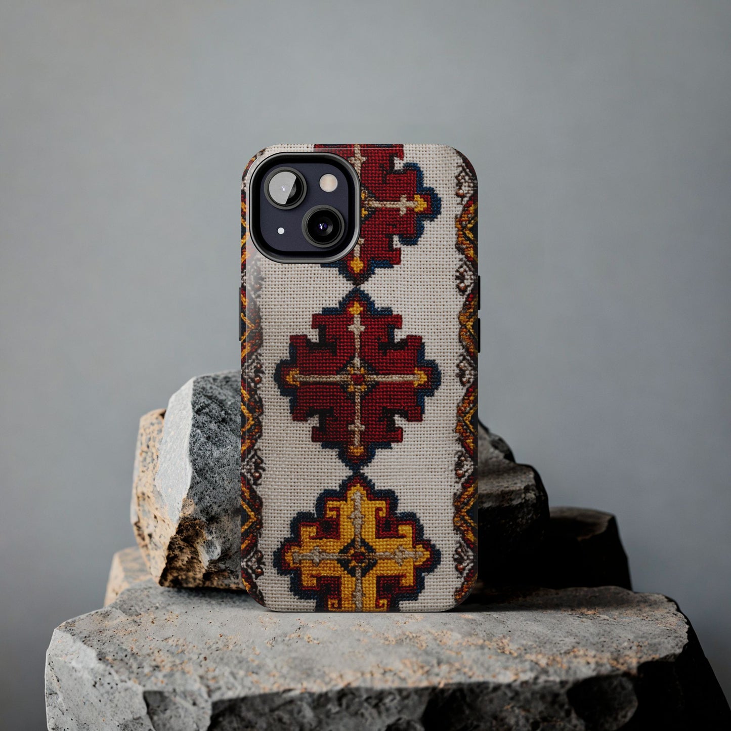 Trendy bohemian tough phone case with floral ethnic motifs
