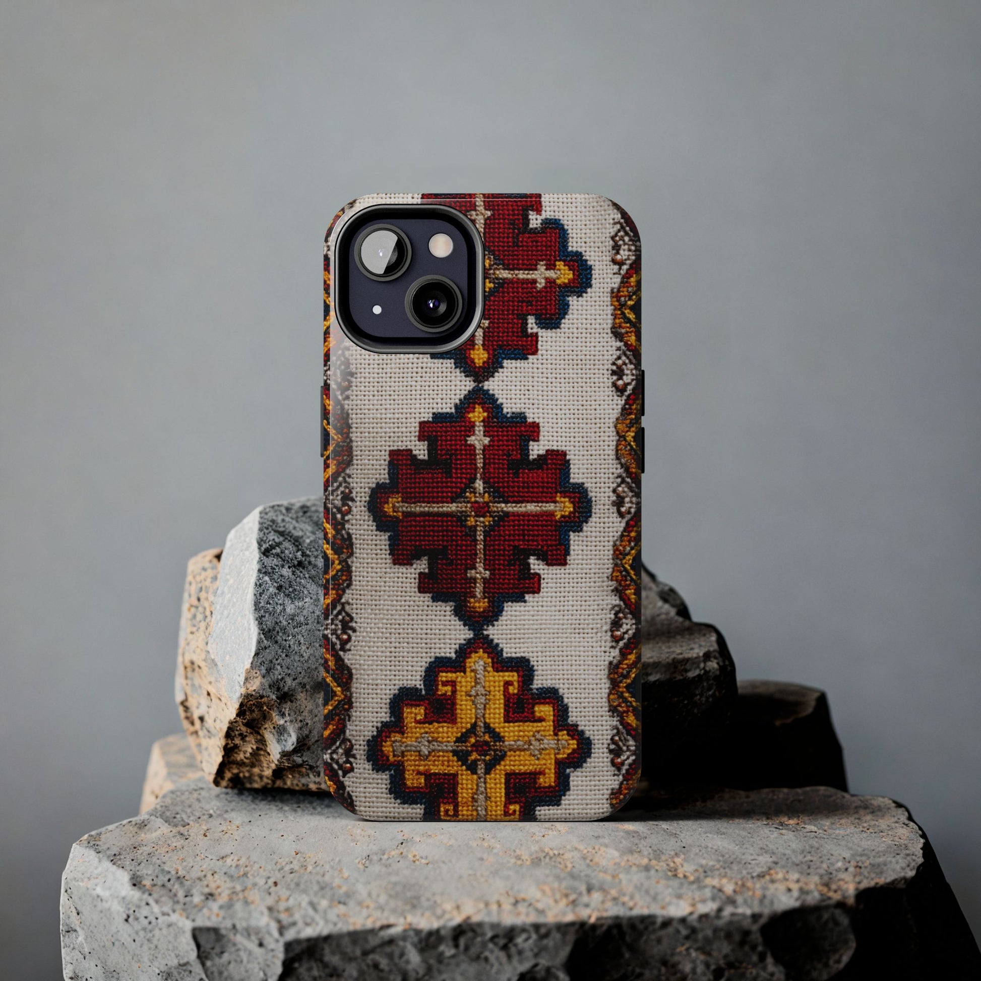 Trendy bohemian tough phone case with floral ethnic motifs
