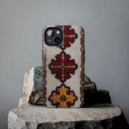 Trendy bohemian tough phone case with floral ethnic motifs