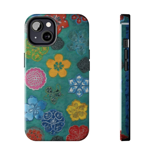 Vibrant floral tough phone case with colorful flower pattern by Skipper