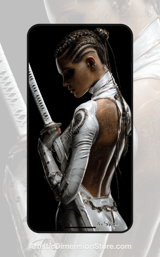 Cyber Warrior Digital Wallpaper – Futuristic Sci-Fi Art by Skipper